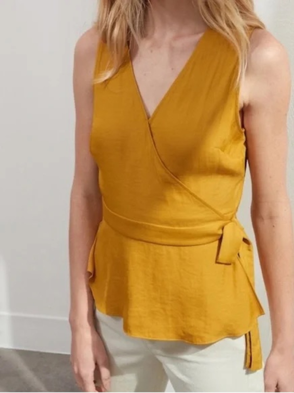 Banana Republic Mustard Wrap Satin Top - Women